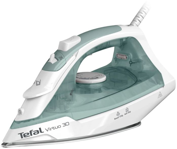 Праска Tefal Virtuo 30, 2000Вт, 240мл, паровий удар -120гр, постійна пара - 27гр, керам. підошва, біло-зелений