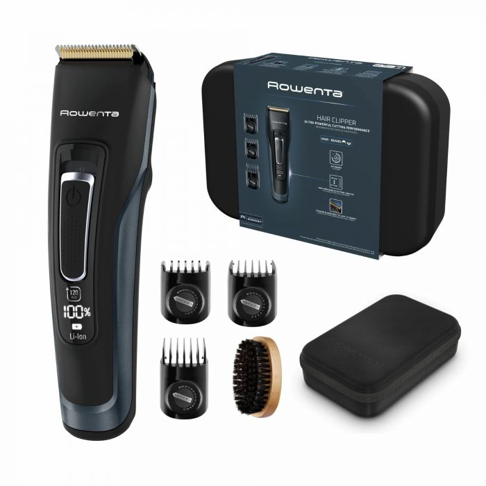 Машинка для стрижки Rowenta Advancer, для бороди, вусів, голови, мережа+акум., роторний мотор, насадок-3, кейс, титан.напил., темно-синій