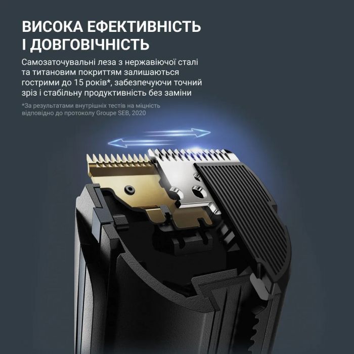 Машинка для стрижки Rowenta Advancer, для бороди, вусів, голови, мережа+акум., роторний мотор, насадок-3, кейс, титан.напил., темно-синій