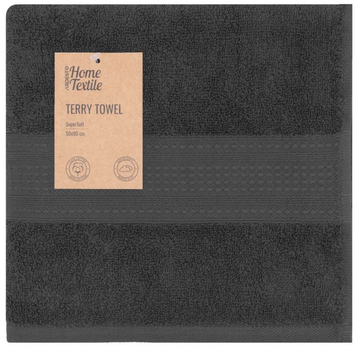 Рушник махровий Ardesto SuperSoft 50х90см, 100% бавовна, сірий темний