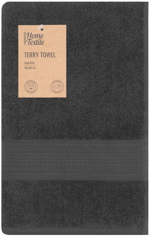 Рушник махровий Ardesto SuperSoft 70х140см, 100% бавовна, сірий темний
