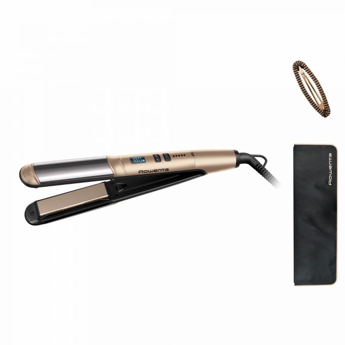 Випрямляч Rowenta Glam & Shine 2в1, темп.режимів-8, 140-210С, дисплей, кераміка, золотий