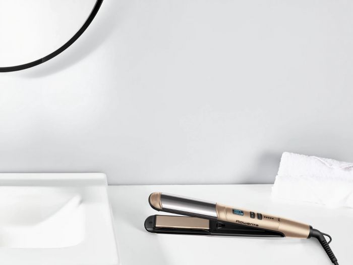 Випрямляч Rowenta Glam & Shine 2в1, темп.режимів-8, 140-210С, дисплей, кераміка, золотий