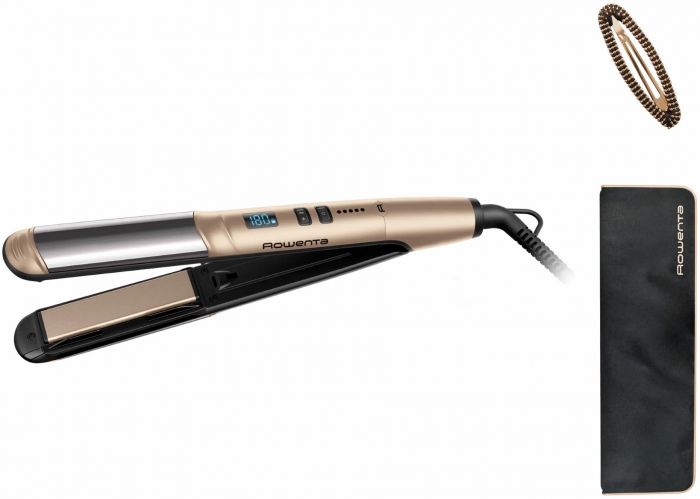 Випрямляч Rowenta Glam & Shine 2в1, темп.режимів-8, 140-210С, дисплей, кераміка, золотий