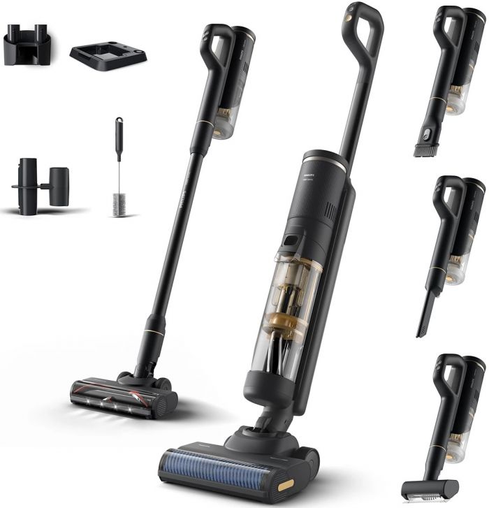 Пилосос Philips безпровідний AquaTrio, вологе прибирання, конт пил -0.42л, автон. робота до 25хв, PowerCyclone Aqua, турборежим, чорний