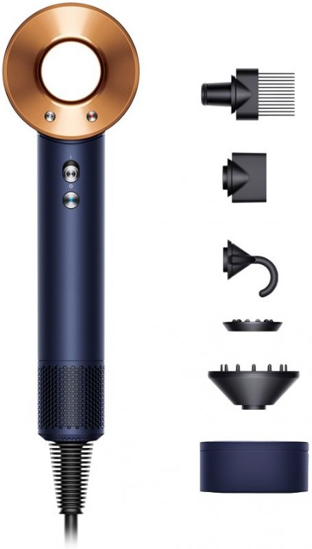 Фен Dyson HD07 Supersonic Prussian Blue/Rich Copper, 1600Вт, 4 режими, іонізація, хол. обду, кейс для зберігання, синьо-мідний