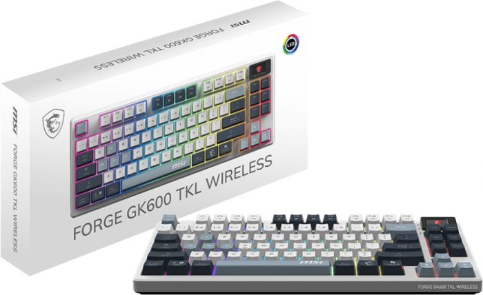 Клавіатура механічна MSI FORGE GK600 TKL W SKY UA 104key, mechanical Linear, USB-A, Wireless, Bluetooth, EN/UKR/RU, RGB, білий