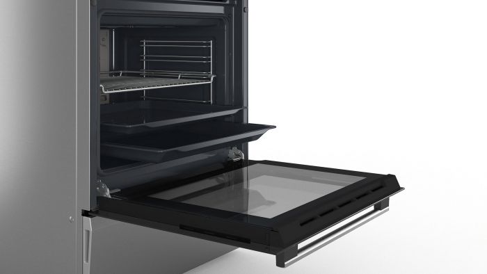 Плита Bosch комбінована, 66л, 60x60см, дисплей, конвекція, чавун, WOK, нержавіюча сталь