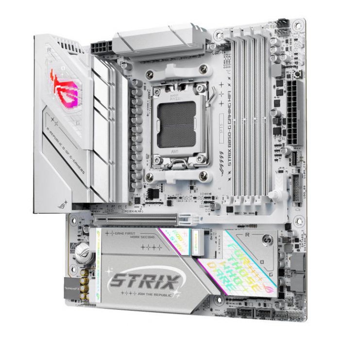 Материнcька плата ASUS ROG STRIX B850-G GAMING WIFI sAM5 B850 4xDDR5 M.2 HDMI DP WiFi BT mATX білий