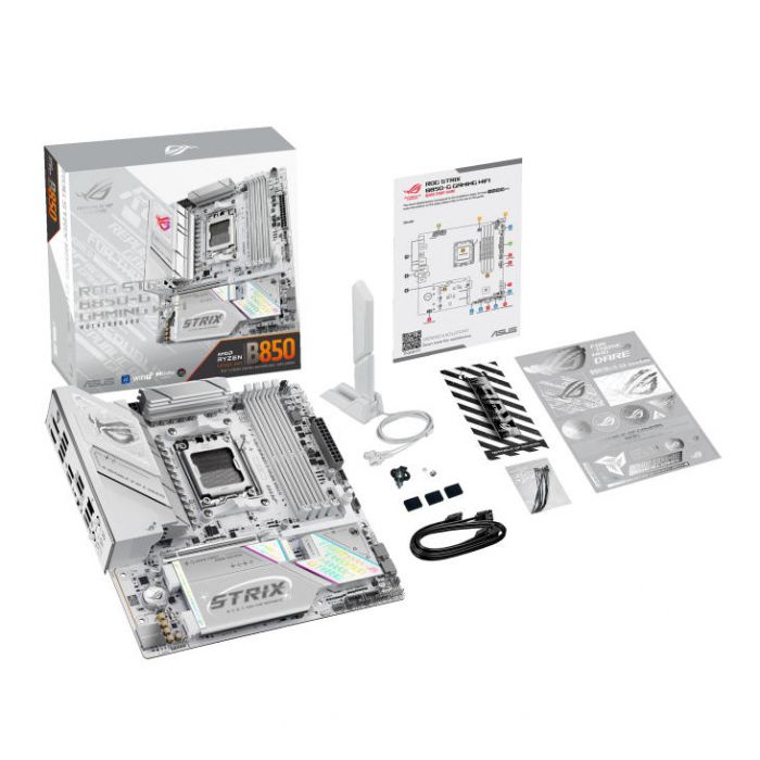 Материнcька плата ASUS ROG STRIX B850-G GAMING WIFI sAM5 B850 4xDDR5 M.2 HDMI DP WiFi BT mATX білий