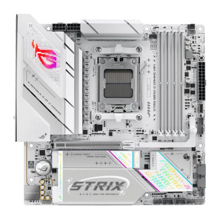 Материнcька плата ASUS ROG STRIX B850-G GAMING WIFI sAM5 B850 4xDDR5 M.2 HDMI DP WiFi BT mATX білий