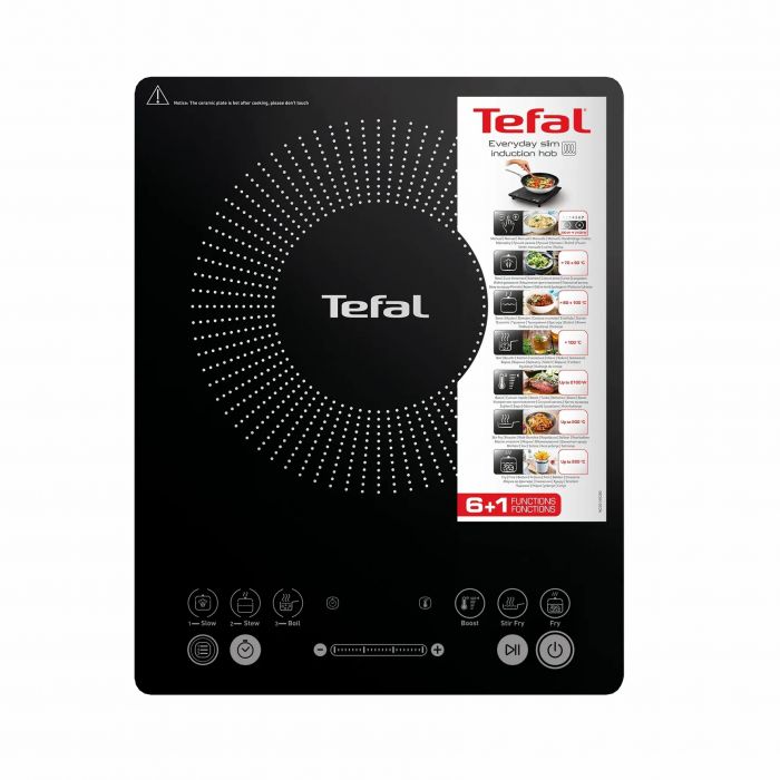 Плитка настільна Tefal індукційна Everyday Slim, комфорок - 1 на 2.1кВт, керування - сенсорне, пррограм - 6, чорний