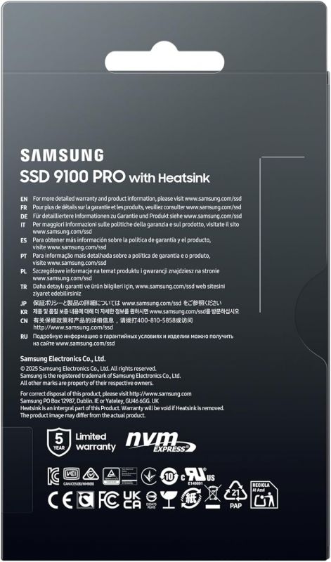 Накопичувач SSD Samsung M.2 1TB PCIe 5.0 9100PRO+ радіатор