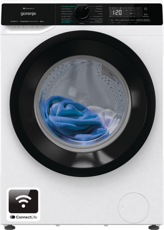 Прально-сушильна машина Gorenje фронтальна, 8(5)кг, 1400, A+, 51см, дисплей, інвертор, Wi-Fi, білий
