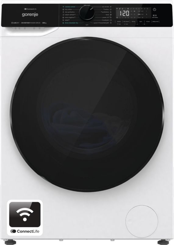 Прально-сушильна машина Gorenje фронтальна, 9(6)кг, 1400, A+, 55см, дисплей, інвертор, Wi-Fi, білий