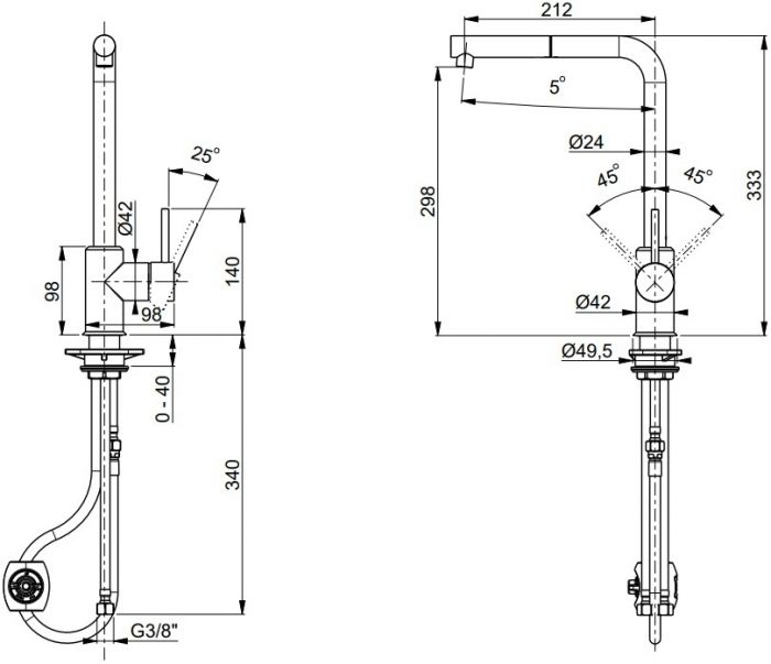 Змішувач для кухні Franke Sirius Pull Out, довж.виливу - 298 мм, поворотний, 1 важіль , хром