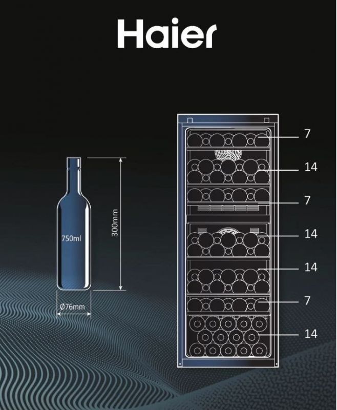 Холодильник Haier для вина, 127x49.7х58.5, мороз.відд.-190л, зон - 2, бут-77, ST, дисплей, чорний