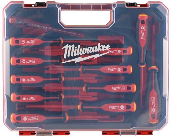 Викрутки Milwaukee набір 12шт, діелектричні, SL,PH,PZ,TX, тестер, кейс