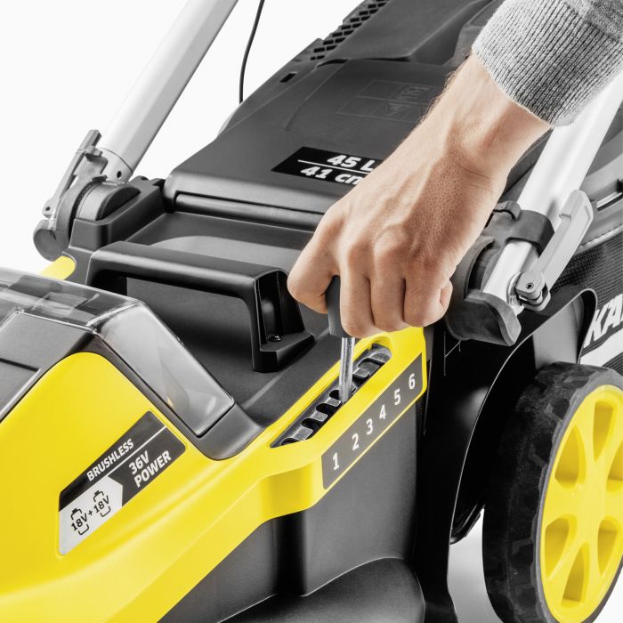 Газонокосарка акумуляторна Karcher LMO 5-18 Dual Battery Set 36В (18В+18В) акб 2х5А·год 41см 25-70см до 550м.кв