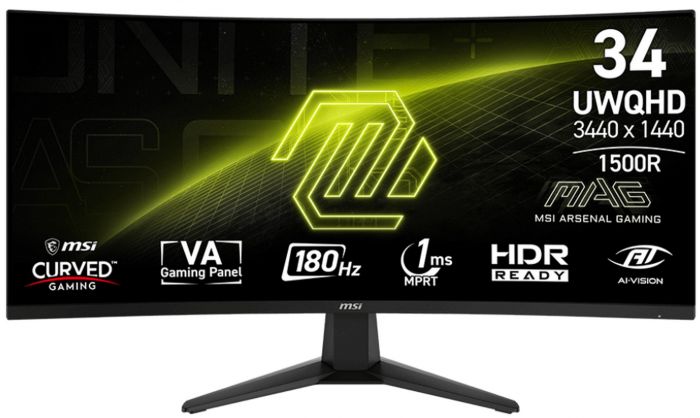 Монітор MSI 34" MAG 346CQ 2xHDMI, DP, Audio, VA, 3440x1440, 21:9, 180Hz, 1ms, sRGB 100%, CURVED, AdaptiveSync