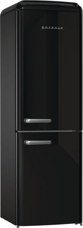 Холодильник з нижн. мороз. камерою Gorenje, 194x66x60см, 2 двері, 204(96)л, А++, Retro, NoFrost+, Внутр. Диспл, Зона св-ті, чорний