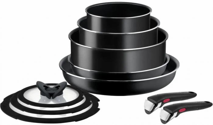 Набір посуду Tefal Ingenio Easy Cook & Clean, 10предметів, алюміній, нержавіюча сталь, бакеліт, чорний