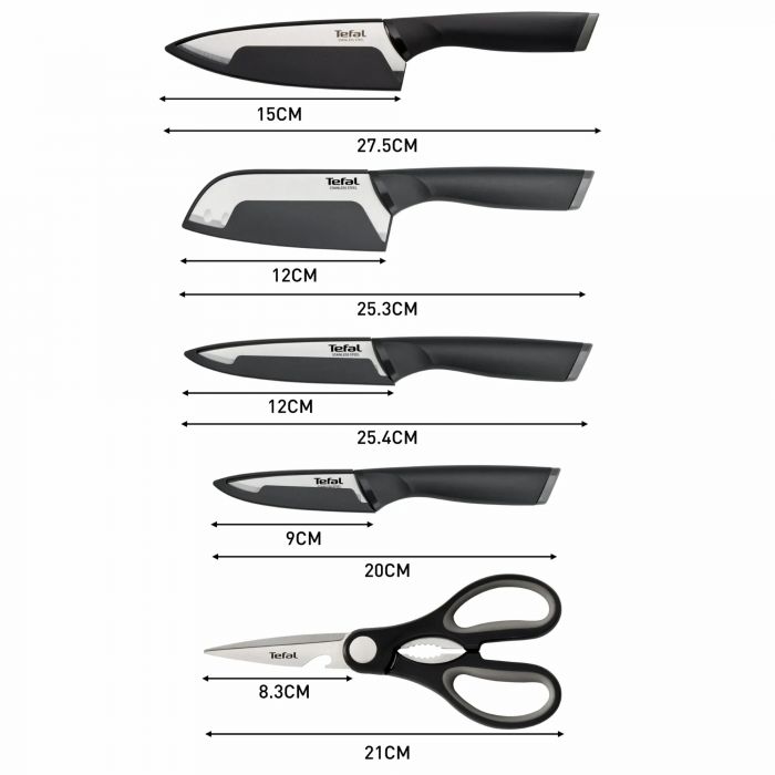 Набір ножів Tefal Comfort, 5предметів, нержавіюча сталь, пластик, чорний