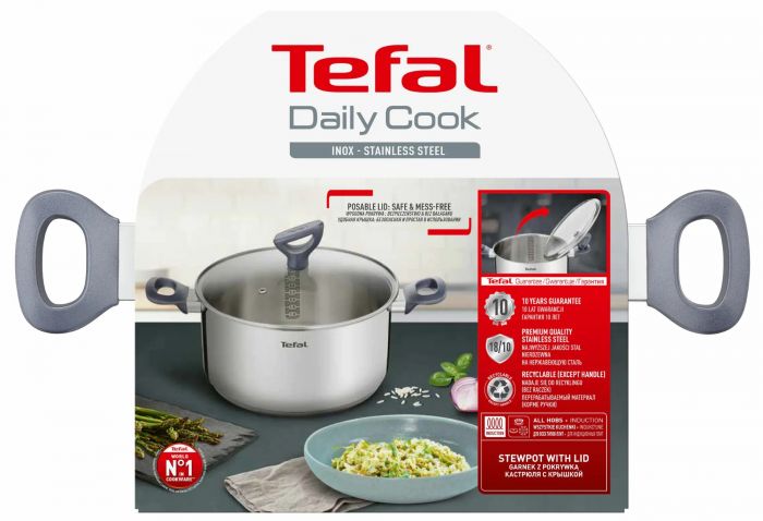 Каструля Tefal Daily Cook з кришкою, 24см, нержавіюча сталь, алюміній, бакеліт