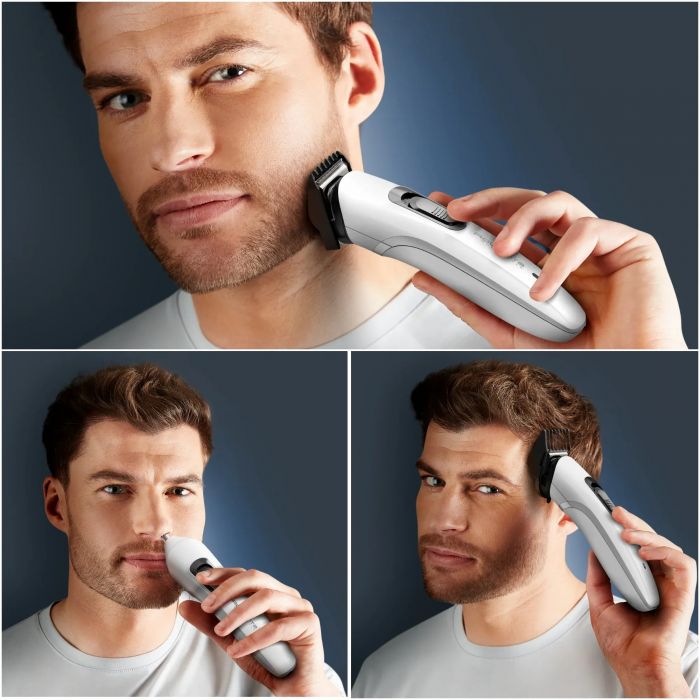 Тример Rowenta Trim&Style, для бороди, носа, вусів і голови, мережа+акум., насадок-7, сталь, білий