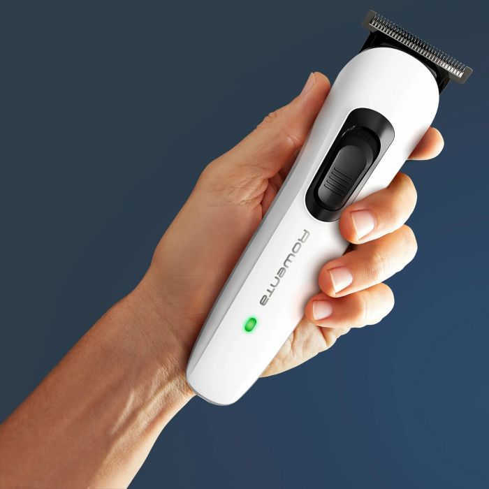 Тример Rowenta Trim&Style, для бороди, носа, вусів і голови, мережа+акум., насадок-7, сталь, білий