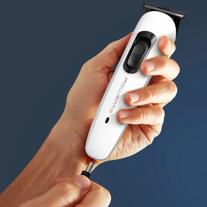 Тример Rowenta Trim&Style, для бороди, носа, вусів і голови, мережа+акум., насадок-7, сталь, білий