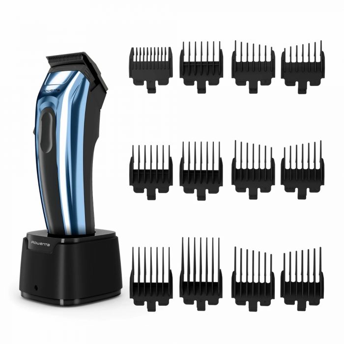 Машинка для стрижки Rowenta Barber Experience, для голови, мережа+акум., роторний мотор DC, насадок-12, нержавіюча сталь з покриттям DLC, синій