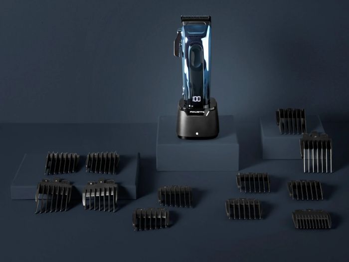 Машинка для стрижки Rowenta Barber Experience, для голови, мережа+акум., роторний мотор DC, насадок-12, нержавіюча сталь з покриттям DLC, синій