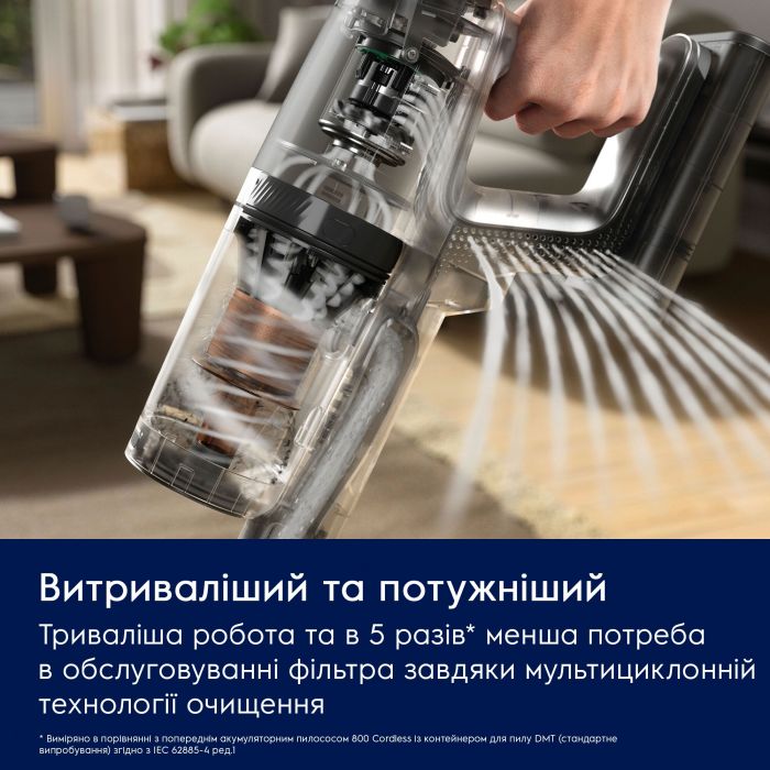 Пилосос Electrolux бездротовий, конт пил -0.4л, автон. робота до 90хв, вага-3.2кг, HEPA12, станція самоочищ., BRC, AutoMode, 5 насадок, білий