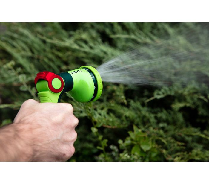 Зрошувач ручний Verto, пістолетний, 1/2"-3/4", 10 функцій, регулювання напорурегулювання напору / розпилу води, тримач двокомпонентний