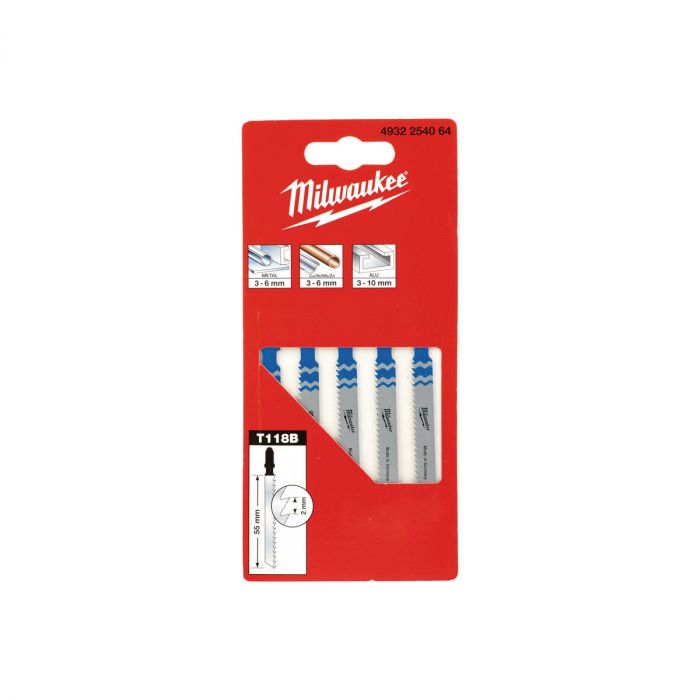 Полотно пиляльне для електролобзика Milwaukee T118B по металу, крок зуба 2мм х 55мм, 5шт