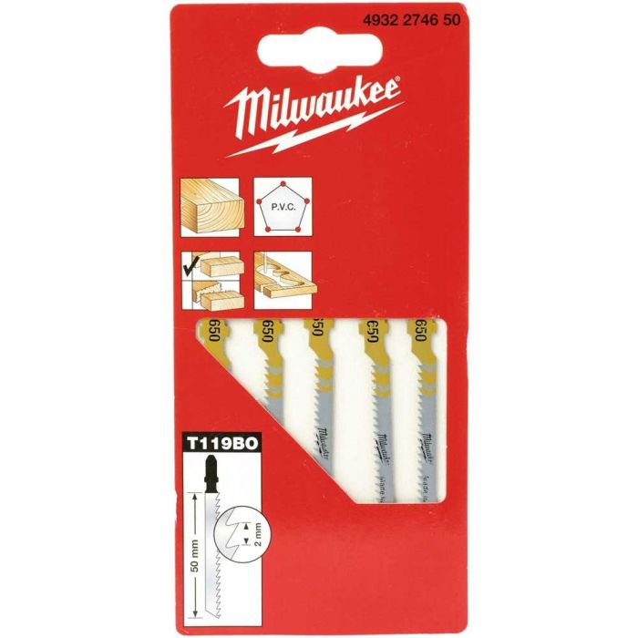 Полотно пиляльне для електролобзика Milwaukee T119BO по дереву, крок зуба 2мм х 50мм, 5шт