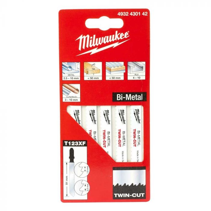 Полотно пиляльне для електролобзика Milwaukee T123XF Bi-Meta універсальне, крок зуба 2.5мм х 91мм, 5шт