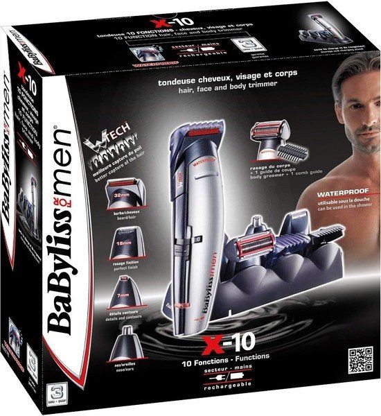 Набір для стрижки Babyliss, для голови, вусів, бороди,носа і тіла, мережа+акум., насадок-10, сріблястий