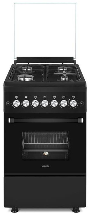 Плита Ardesto газова, 50л, 50x60см, скляна кришка, електропідпал, таймер, термометр, каво адаптер, форсунки LPG (підключення газового балона), чорний