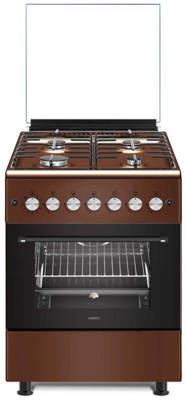 Плита Ardesto газова, 58л, 60x60см, скляна кришка, електропідпал, підсвічування, таймер, термометр, відкидна шухляда, форсунки LPG (підключення газового балона), коричневий