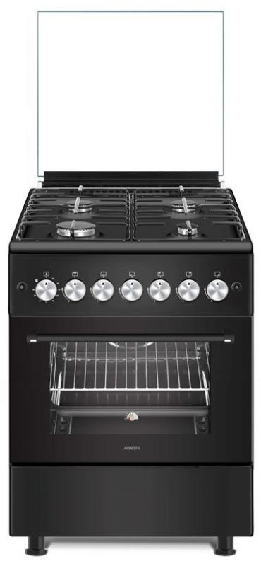 Плита Ardesto газова, 58л, 60x60см, скляна кришка, електропідпал, підсвічування, таймер, термометр, каво адаптер, відкидна шухляда, форсунки LPG (підключення газового балона), чорний