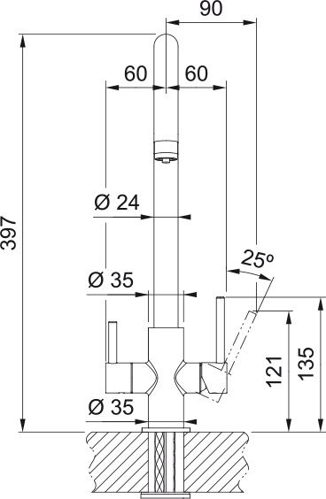 Змішувач для кухні Franke Lina Clear Water, довж.виливу - 272 мм, поворотний, 1+1 фільтр, хром-чорний