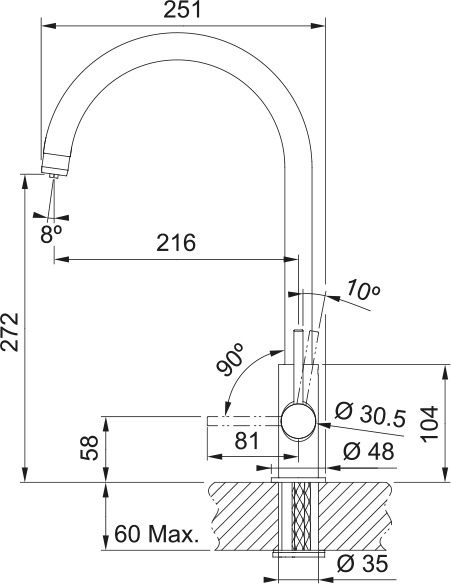 Змішувач для кухні Franke Lina Clear Water, довж.виливу - 272 мм, поворотний, 1+1 фільтр, хром