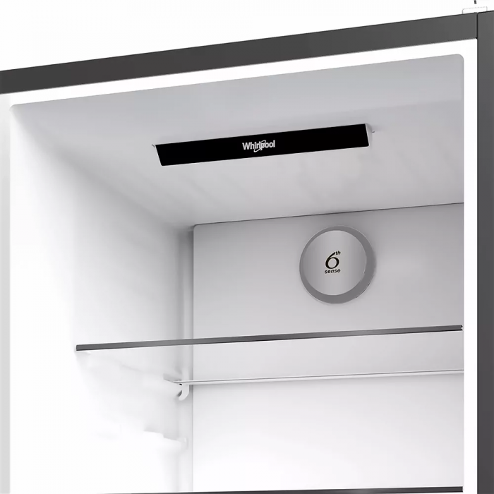 Холодильник Whirlpool з нижн. мороз., 186.5x60х66.3, холод.відд.-210л, мороз.відд.-104л, 2дв., А++, NF, дисплей, інв., зона нульова, сірий