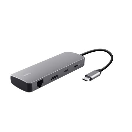 Адаптер Trust Dalyx  8in1 USB-C> 1xUSB-А 3.2/USB-A 2.0/2xUSB-С/HDMI/Ehernet/SD/microSD, Алюміній, 0.15м, Сірий