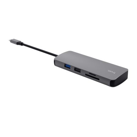 Адаптер Trust Dalyx  8in1 USB-C> 1xUSB-А 3.2/USB-A 2.0/2xUSB-С/HDMI/Ehernet/SD/microSD, Алюміній, 0.15м, Сірий