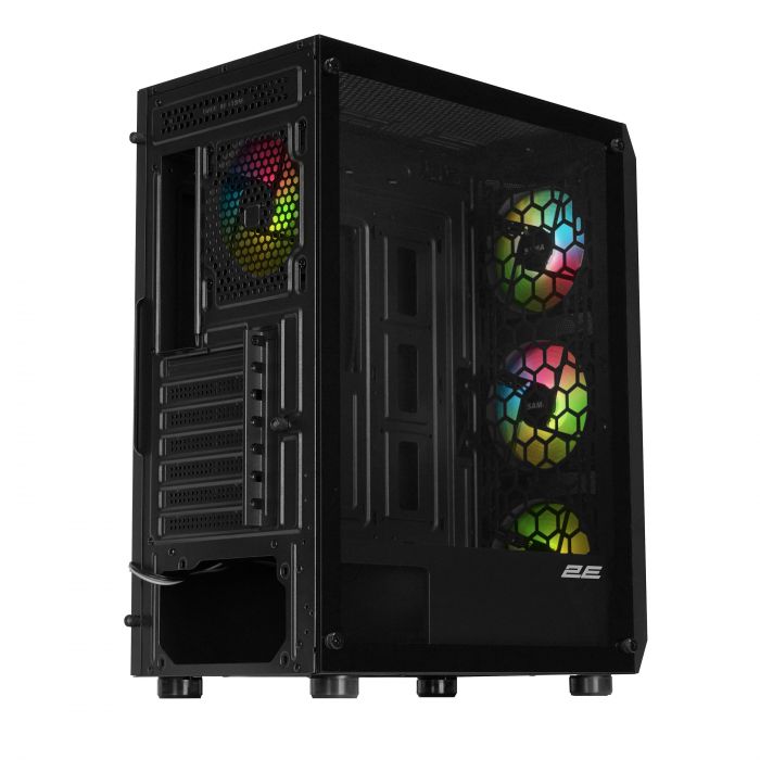 Корпус 2E GAMING Aruba G3313B, без БЖ 1xUSB3.0, 2xUSB2.0, 5x120мм ARGB, VGA 300мм, LCS ready, HUB, TG Side Panel, ATX, чорний