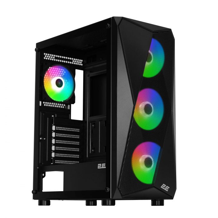 Корпус 2E GAMING Aruba G3313B, без БЖ 1xUSB3.0, 2xUSB2.0, 5x120мм ARGB, VGA 300мм, LCS ready, HUB, TG Side Panel, ATX, чорний