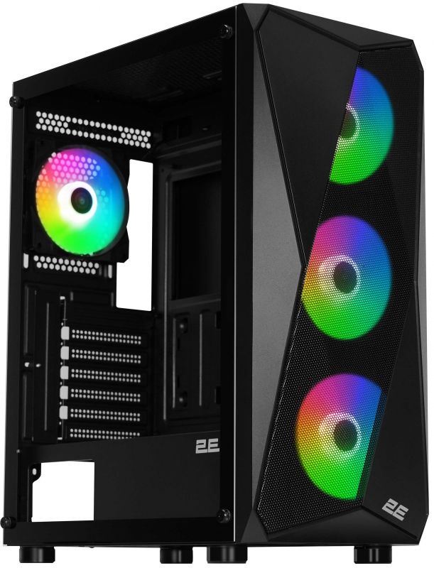 Корпус 2E GAMING Aruba G3313B, без БЖ 1xUSB3.0, 2xUSB2.0, 5x120мм ARGB, VGA 300мм, LCS ready, HUB, TG Side Panel, ATX, чорний